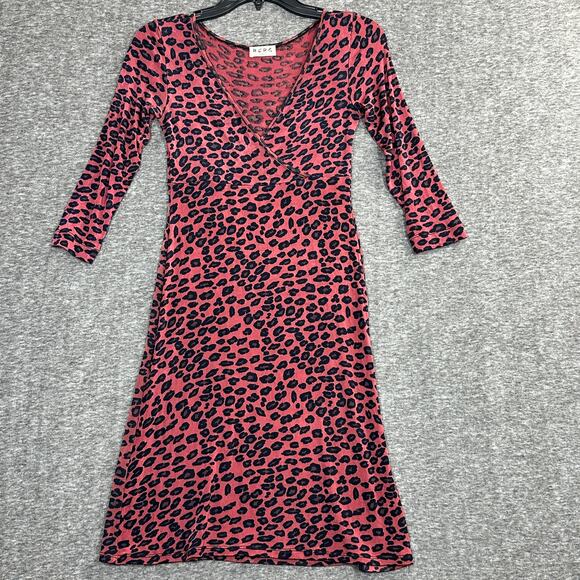 Vintage 90's BCBG Paris Dress Leopard Print Red Slinky Stretch - Picture 2 of 5